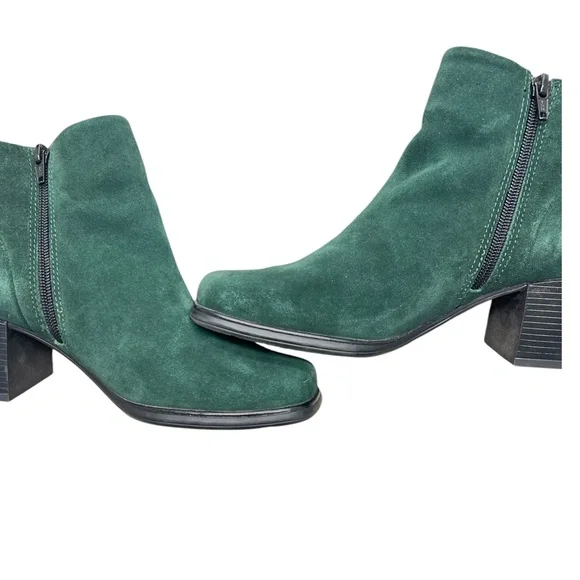 White Mountain Ankle Boots Women 7.5 Green Suede Leather Block Heel Zip Closure - Picture 6 of 11